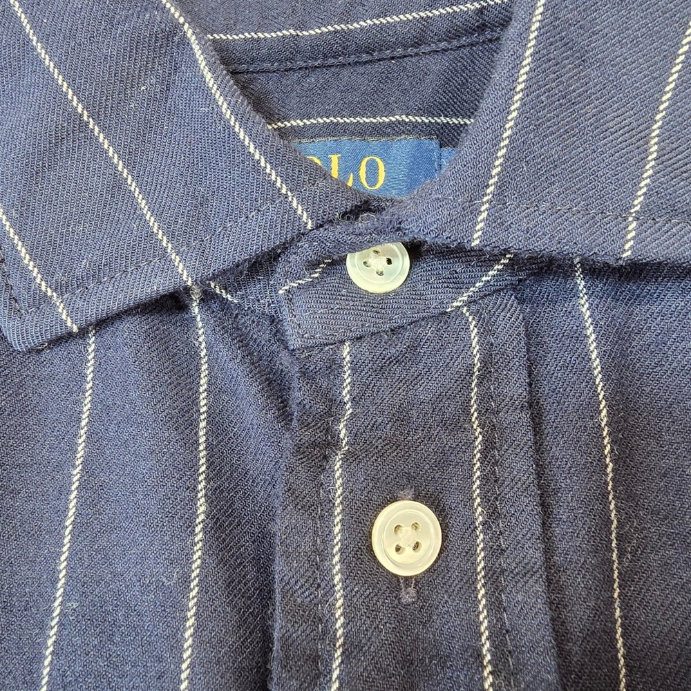 Polo Ralph Lauren Navy Blue Pinstripe Virgin Wool Blend Button Down Shirt Size 6 - Picture 11 of 16